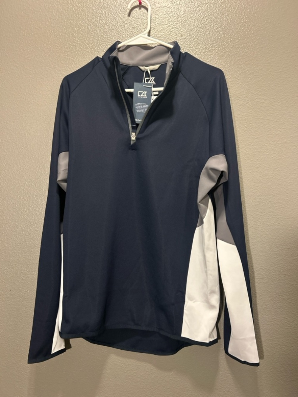 NWT Cutter & Buck Traverse Colorblock Quarter Zip Pullover Navy Blue Mens Small